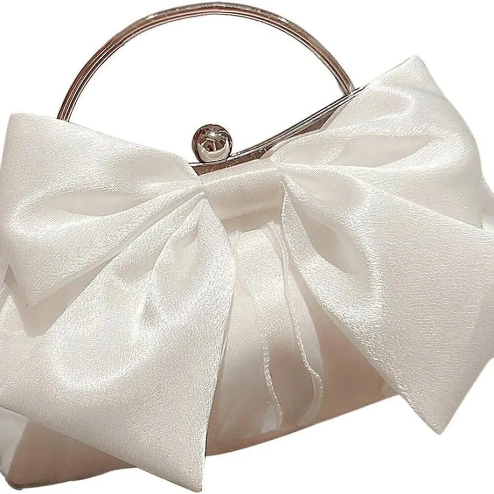 Women's Polyester Bow Decor Clutch Evening Crossbody Handbag
